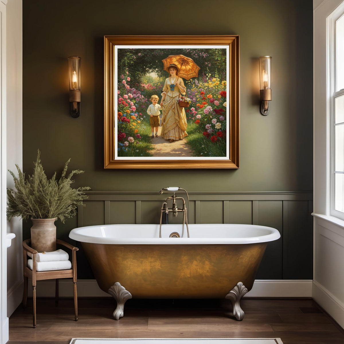 Mother and Son Spring Garden Walk: Vintage Victorian Art (Digital Download)