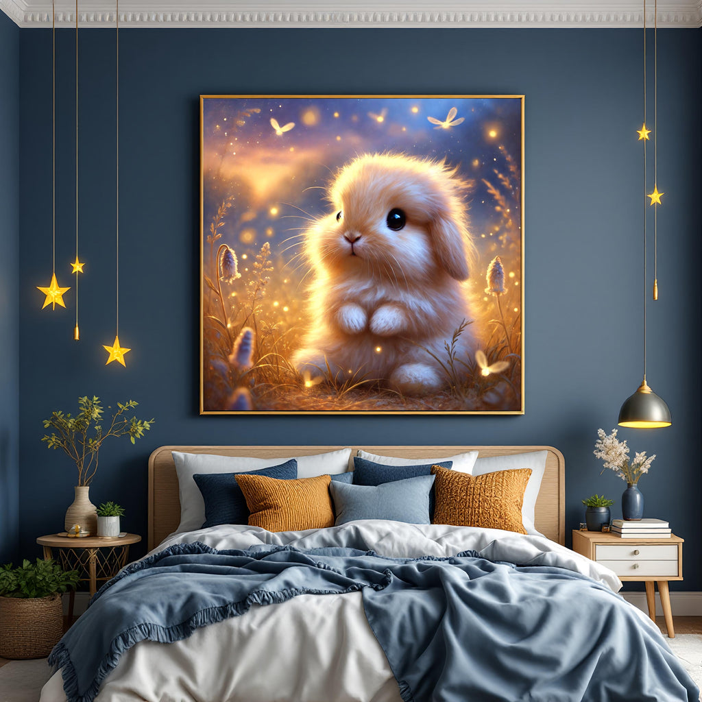 Bunny and Fireflies Art Print: Magical Nursery Decor (Digital Download)