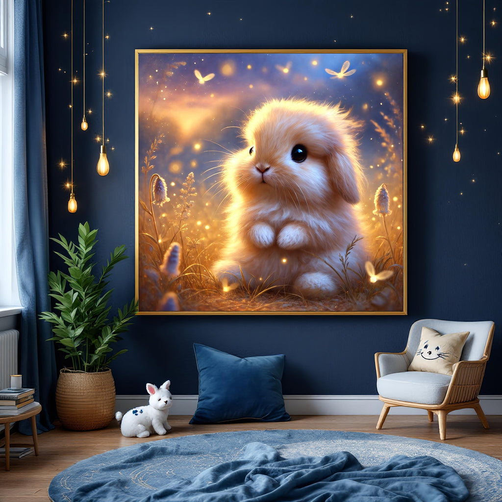 Bunny and Fireflies Art Print: Magical Nursery Decor (Digital Download)