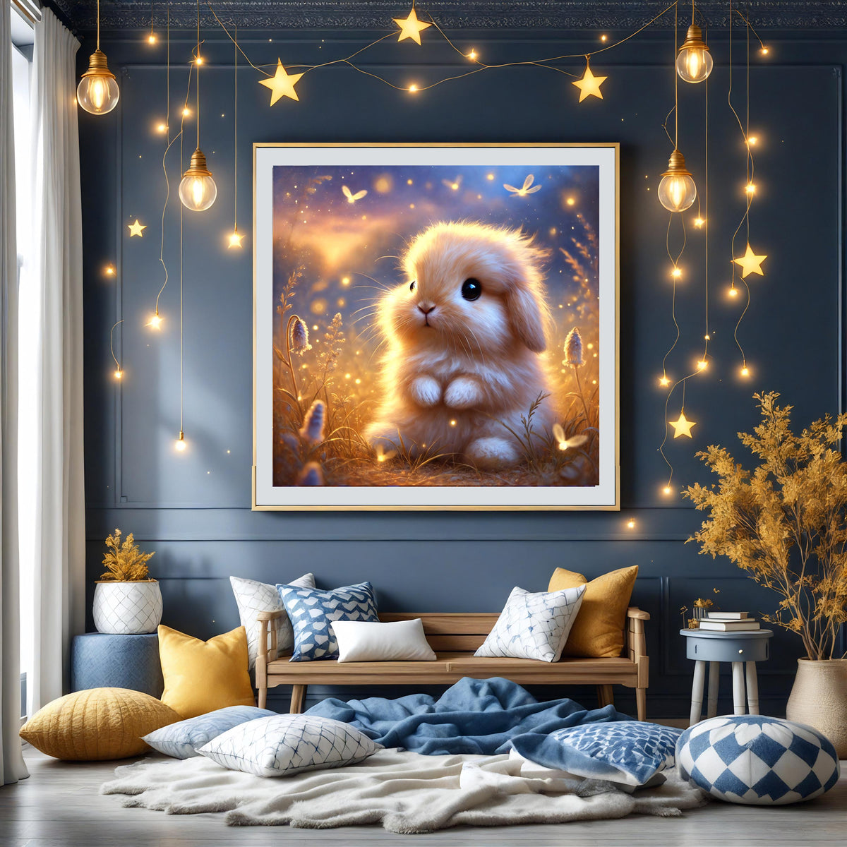 Bunny and Fireflies Art Print: Magical Nursery Decor (Digital Download)