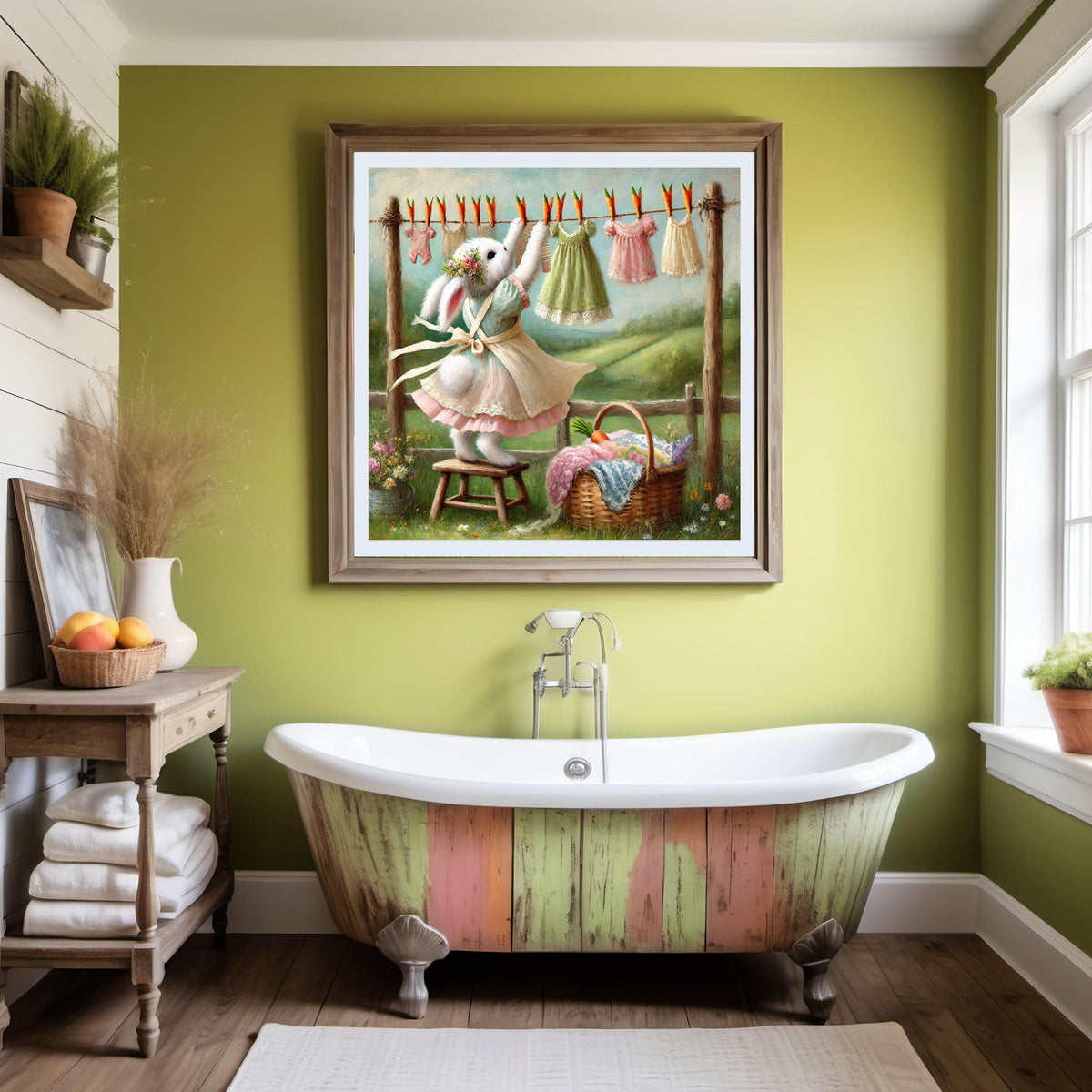 Whimsical Bunny Laundry Line Art: Vintage Easter Nursery Decor (Digital Download)