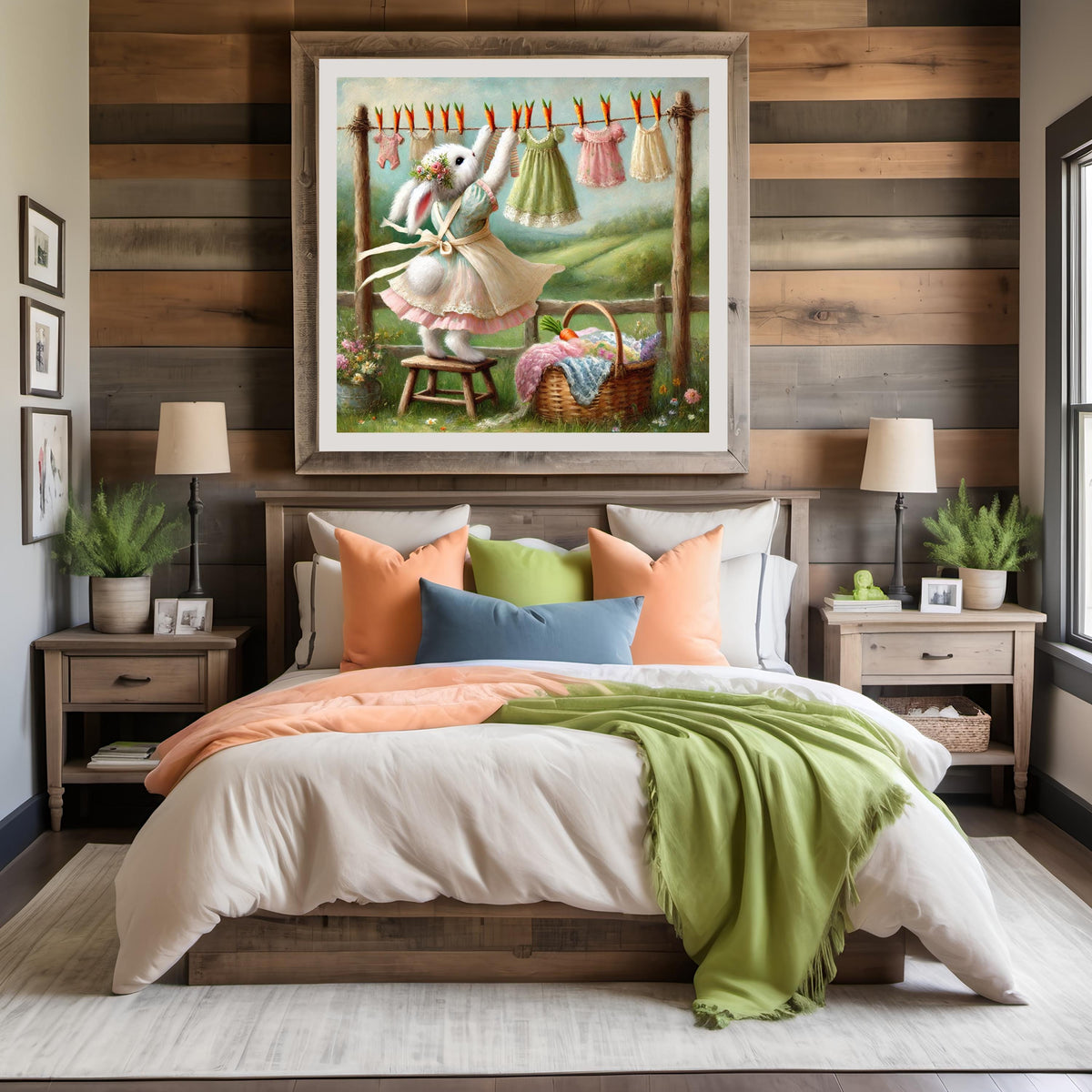 Whimsical Bunny Laundry Line Art: Vintage Easter Nursery Decor (Digital Download)