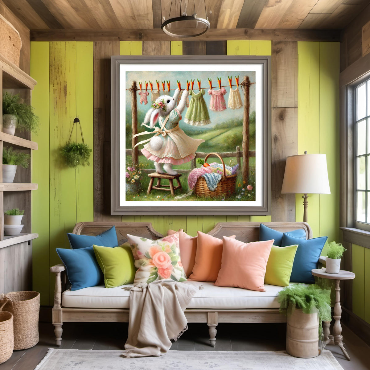 Whimsical Bunny Laundry Line Art: Vintage Easter Nursery Decor (Digital Download)