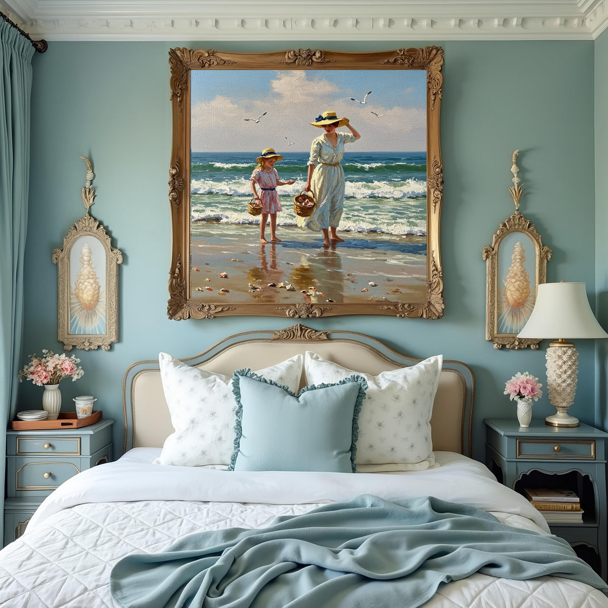 Vintage Mother Daughter Beach Print: Victorian Seaside Scene (Digital Download)