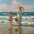 Vintage Mother Daughter Beach Print: Victorian Seaside Scene (Digital Download)