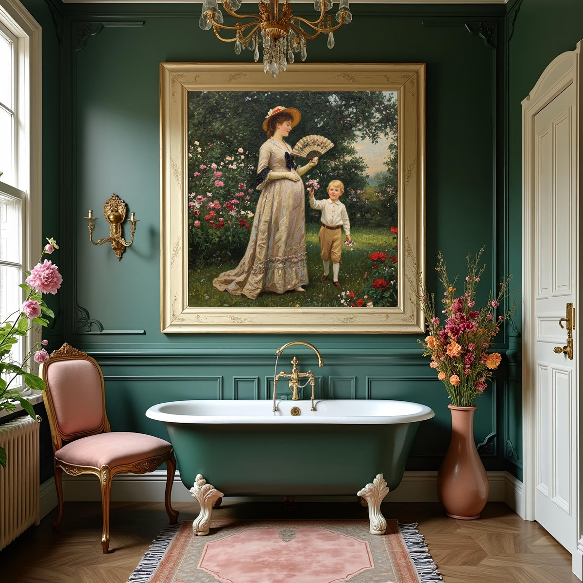 Victorian Mother and Son in Garden Vintage Art (Digital Download)