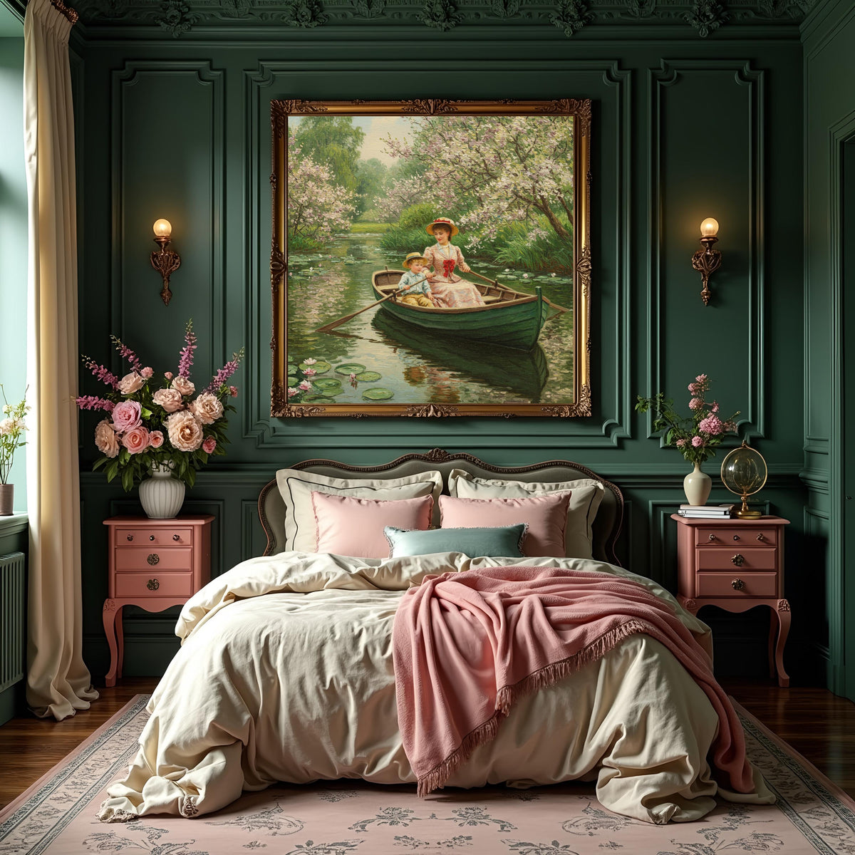 Victorian Mother and Son Boat Ride Art: Vintage Spring Scene (Digital Download)