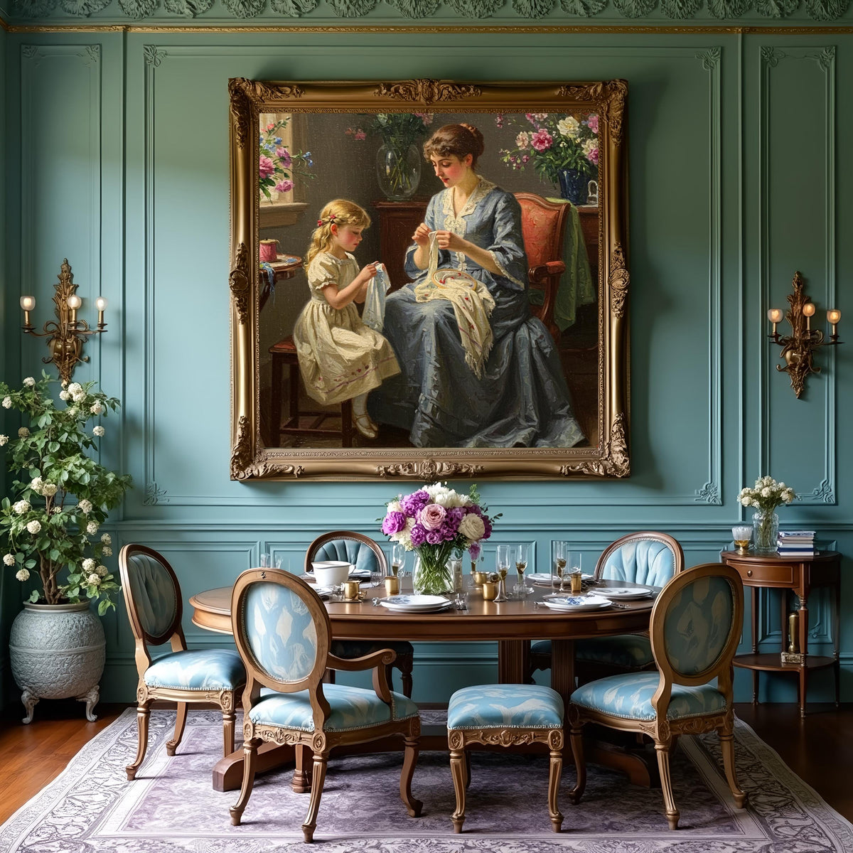 Vintage Mother & Daughter Sewing Art Print: Victorian Home Decor (Digital Download)
