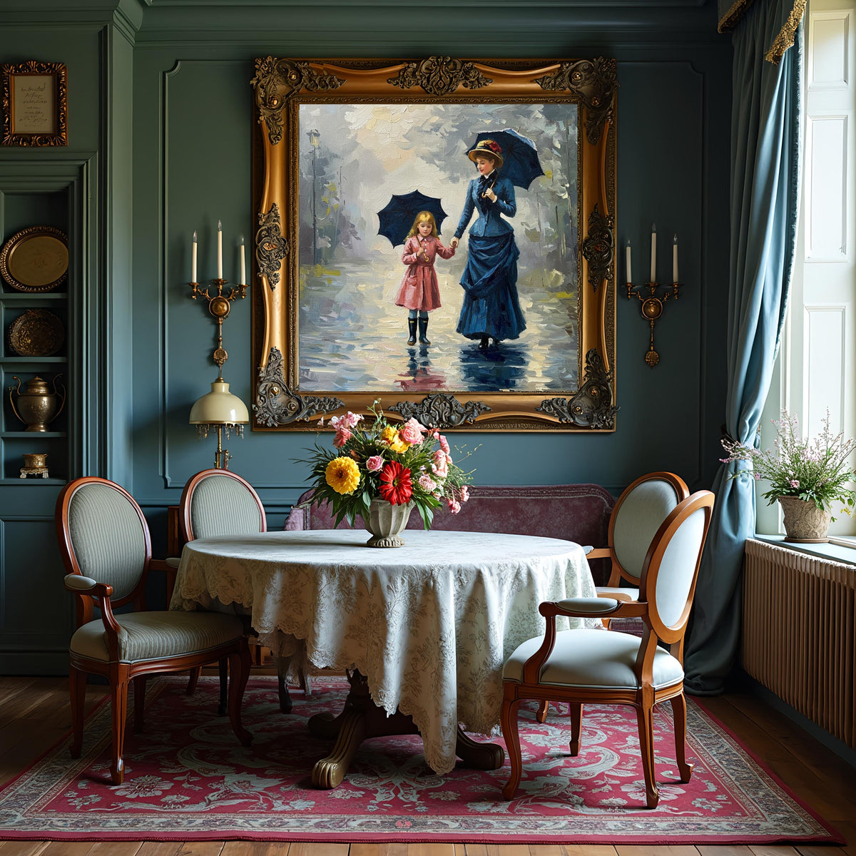 Victorian Mother and Daughter Rainy Day Painting (Digital Download)