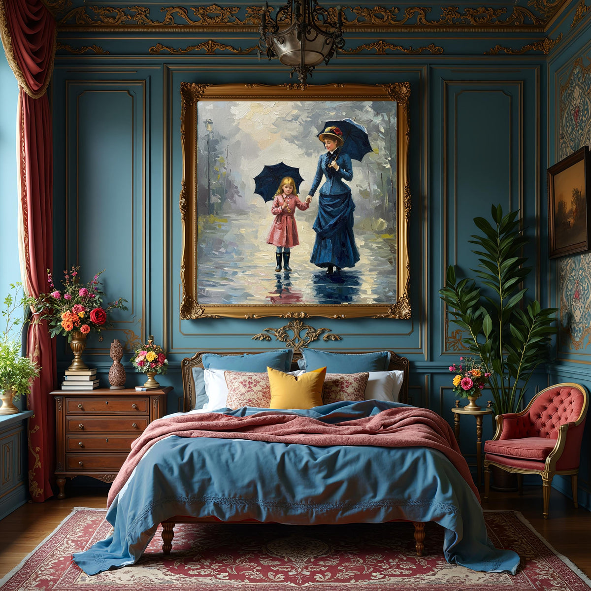Victorian Mother and Daughter Rainy Day Painting (Digital Download)