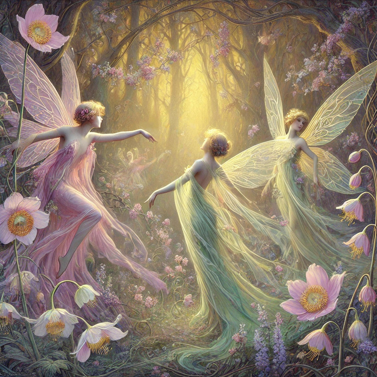Fantasy Forest Fairies Art Print: Ethereal Woodland Decor (Digital Download)