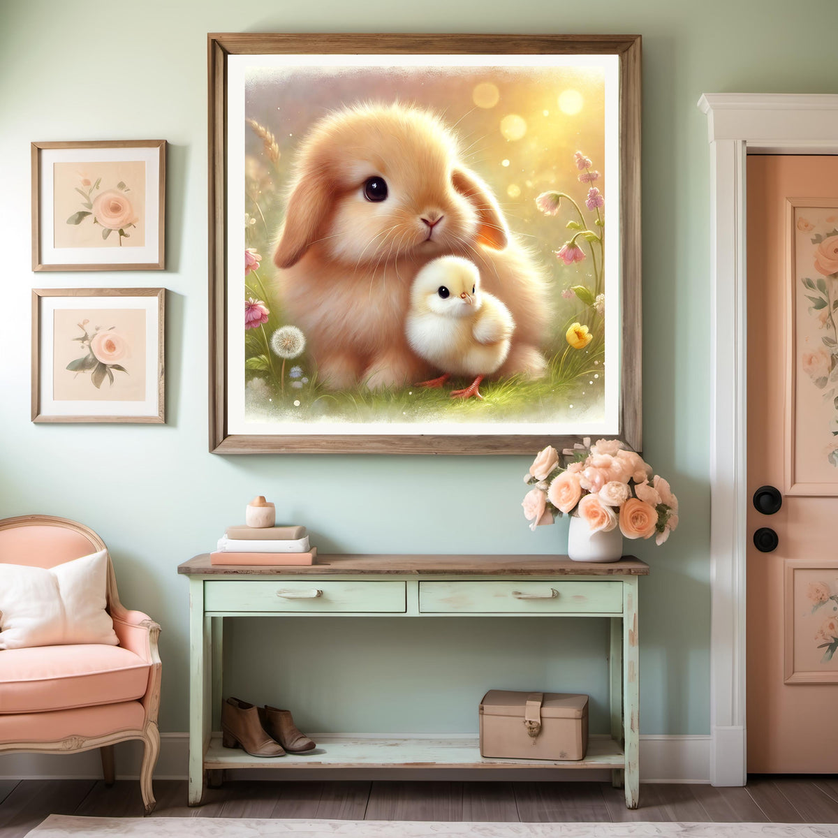 Baby Bunny and Chick Nursery Art: Pastel Animal Decor (Digital Download)