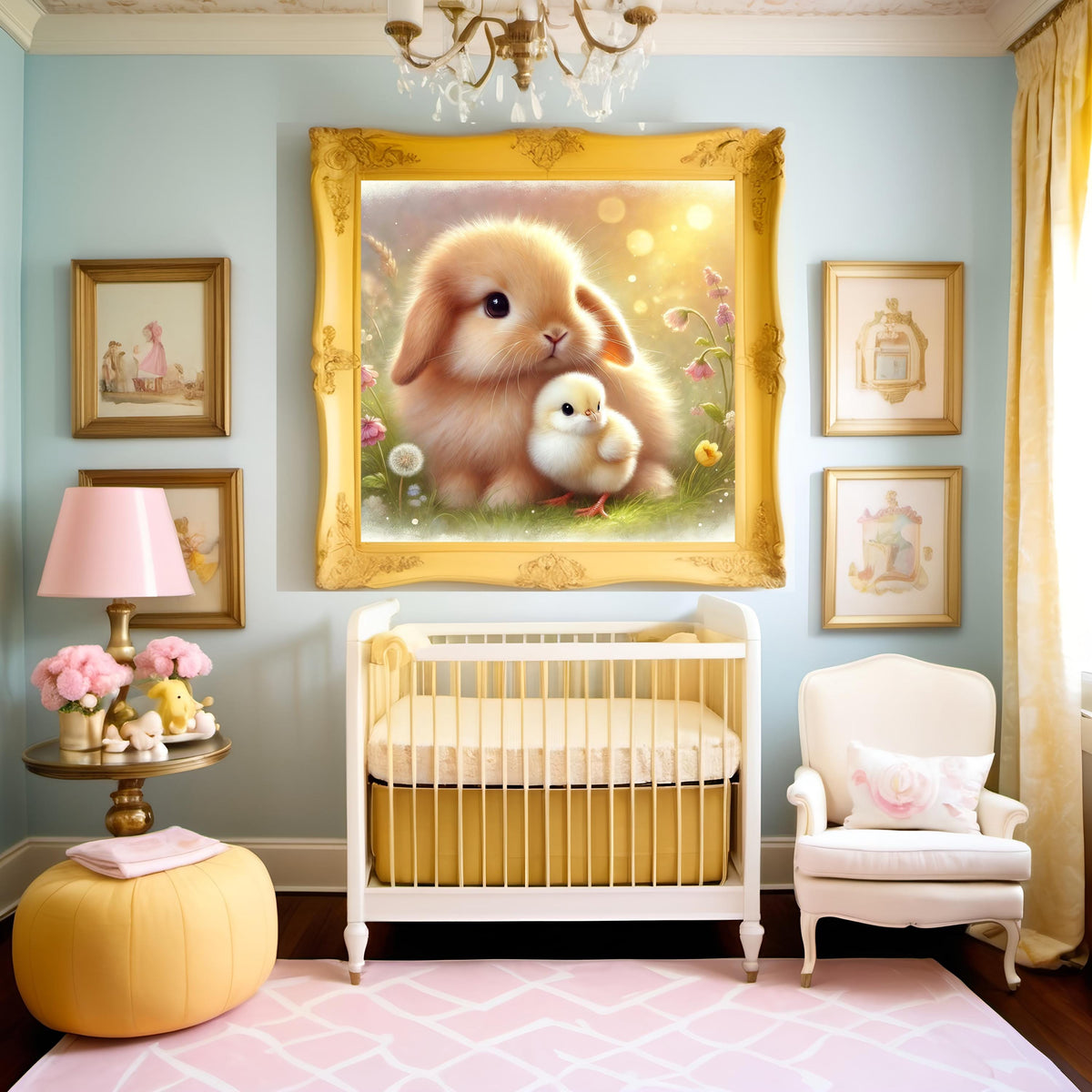 Baby Bunny and Chick Nursery Art: Pastel Animal Decor (Digital Download)