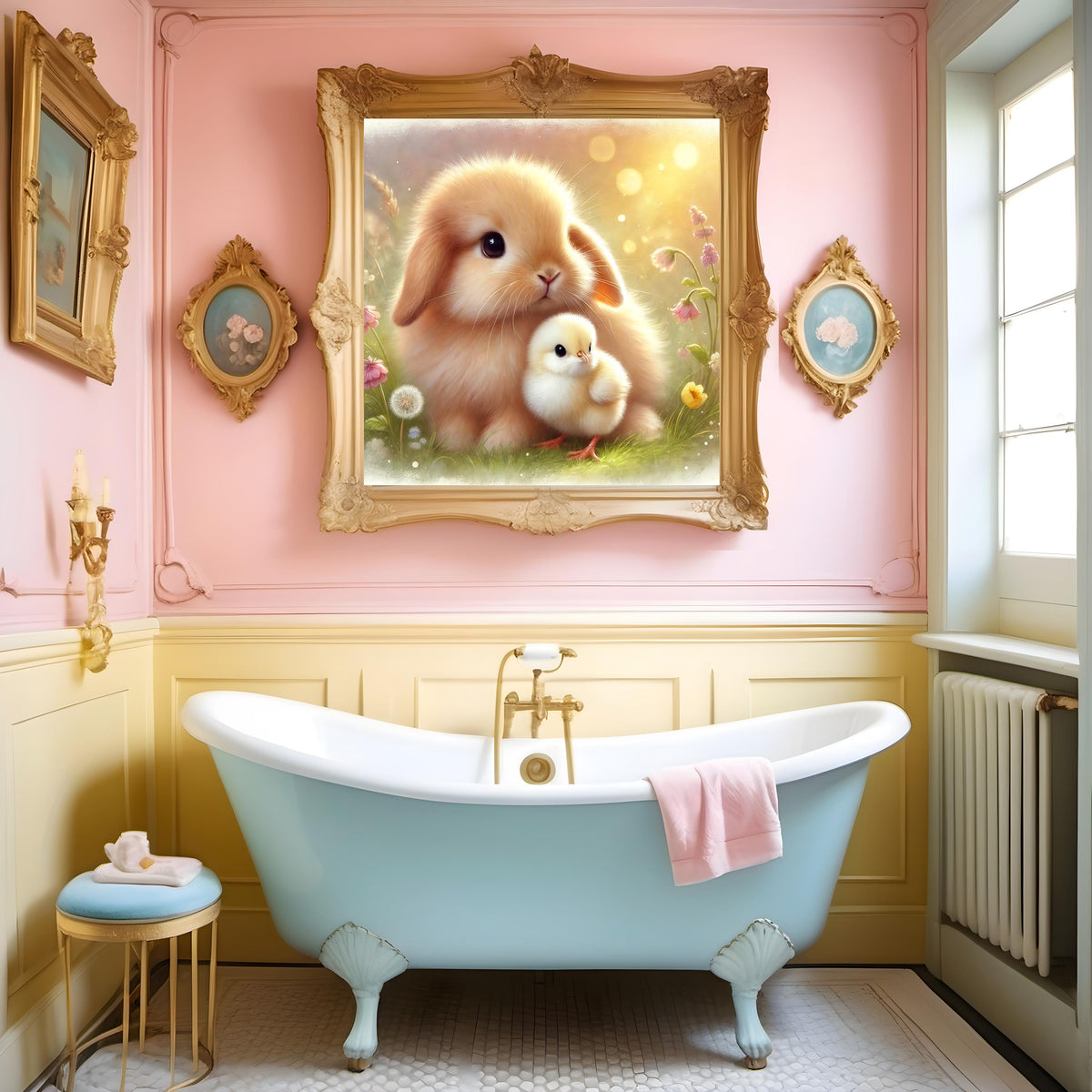 Baby Bunny and Chick Nursery Art: Pastel Animal Decor (Digital Download)
