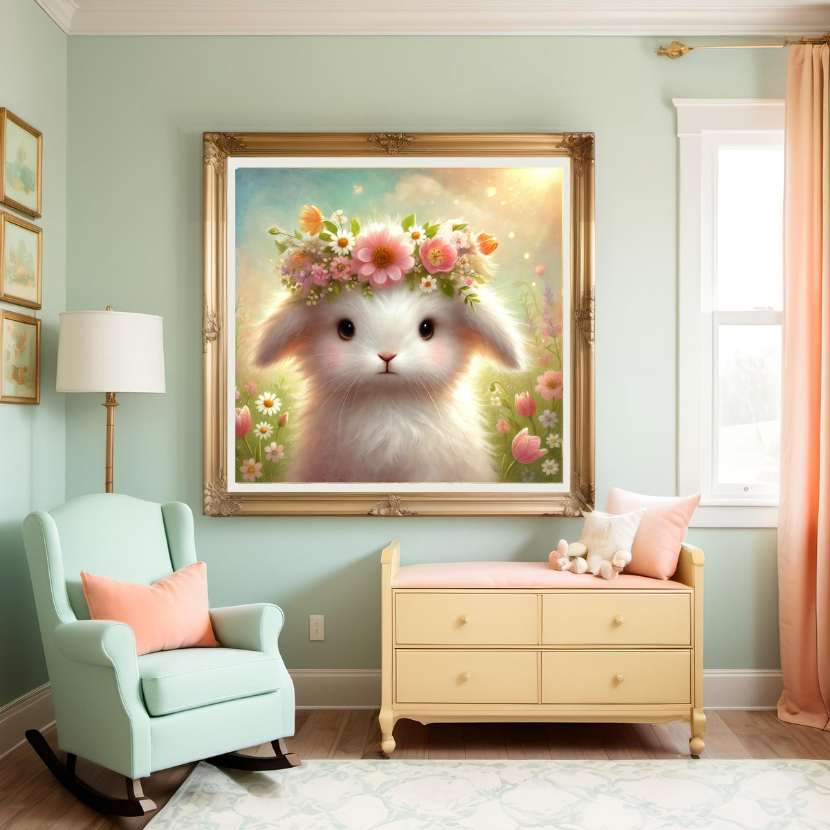 Floral Crown Bunny Print: Spring Nursery Wall Art (Digital Download)
