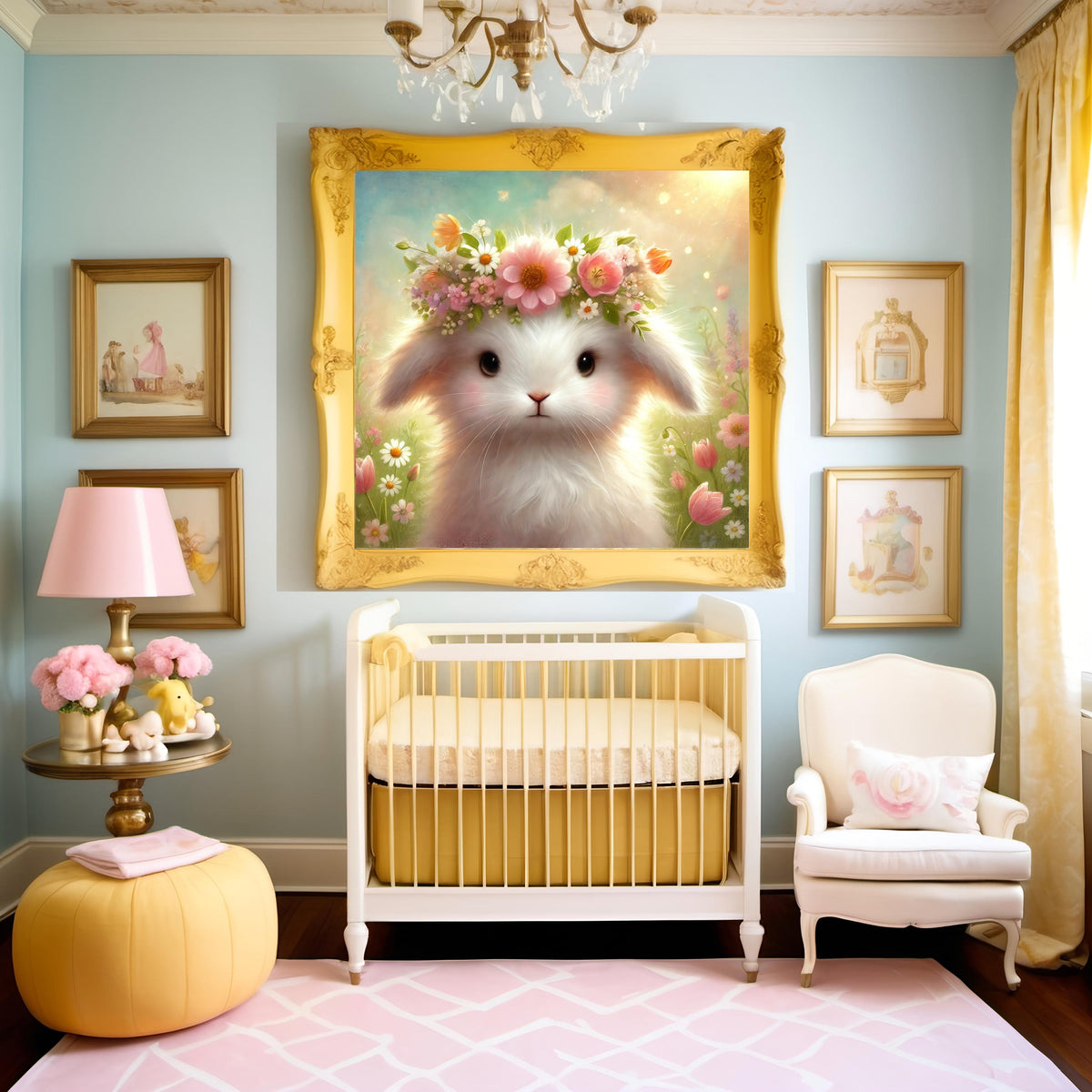 Floral Crown Bunny Print: Spring Nursery Wall Art (Digital Download)
