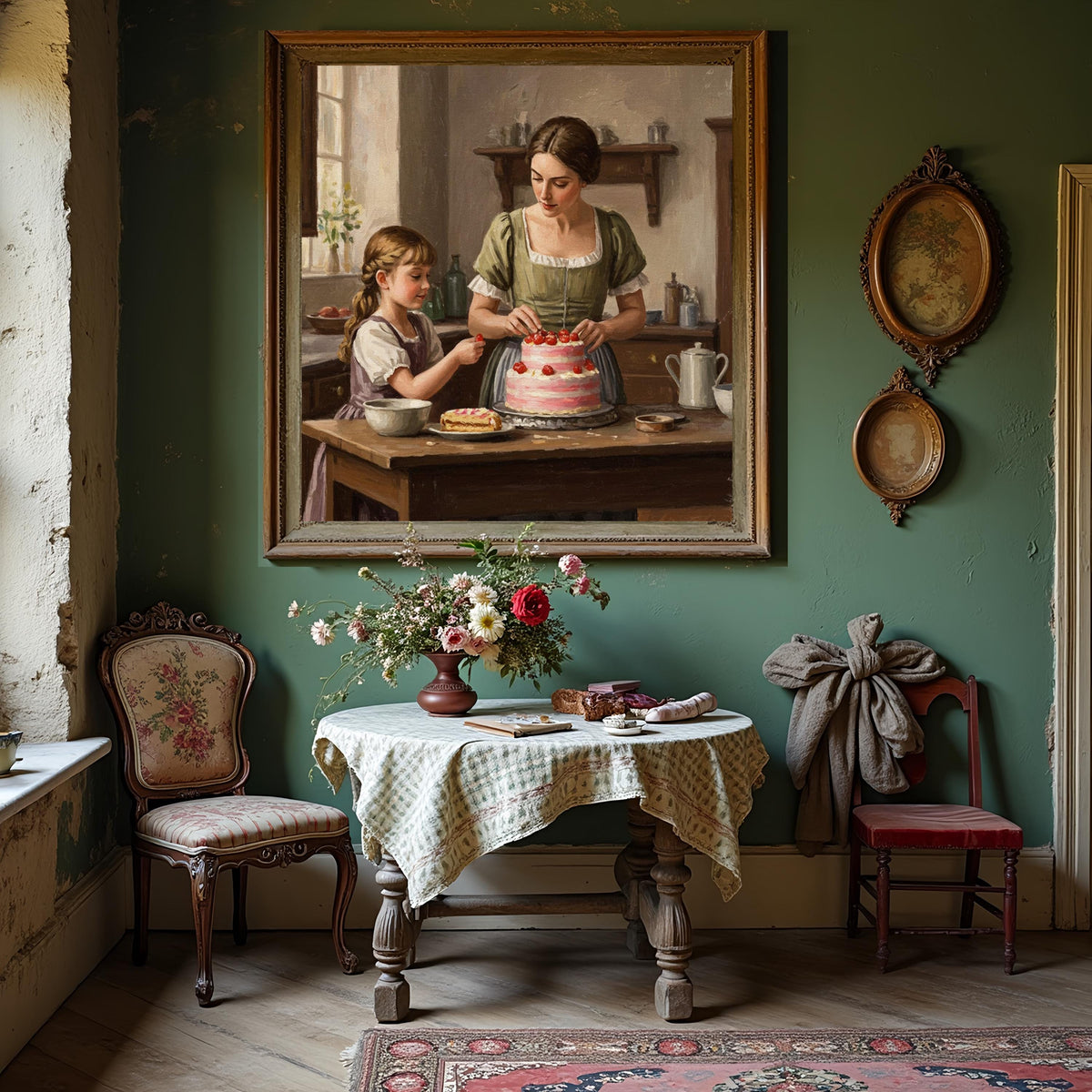 Victorian Mother & Daughter Baking Art Print: Vintage Kitchen Decor (Digital Download)