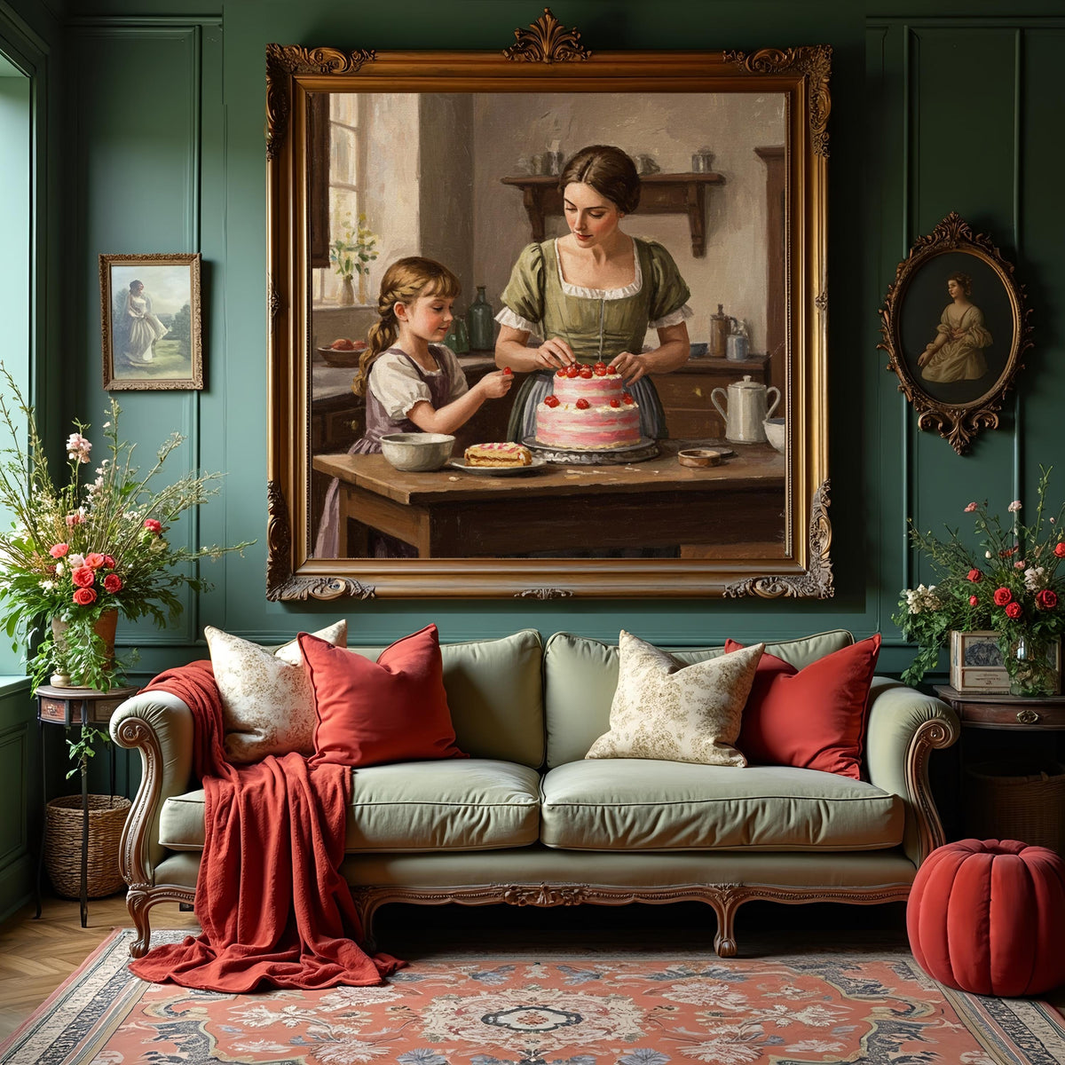 Victorian Mother & Daughter Baking Art Print: Vintage Kitchen Decor (Digital Download)