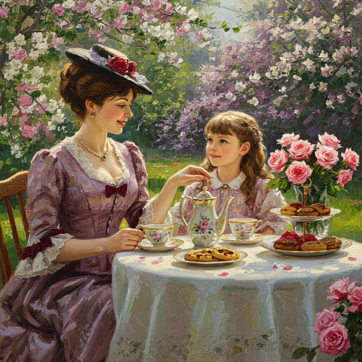 Victorian Mother's Day Tea Party Art Print: Vintage Floral Garden (Digital Download)