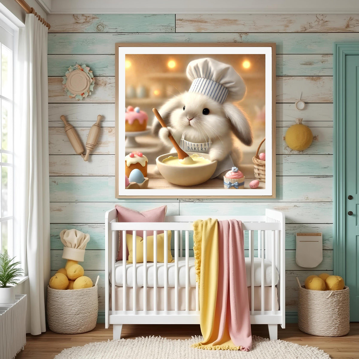 Bunny Baker Art Print: Easter Kitchen Decor (Digital Art Download)