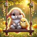 Bunny and Chick Spring Nursery Art: Baby Animal Swing (Digital Download)