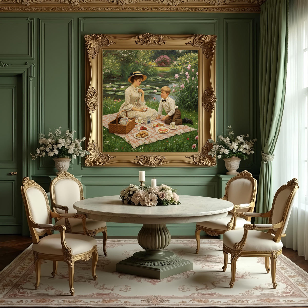 Vintage Mother's Day Picnic Painting: Victorian Garden Scene (Digital Download)