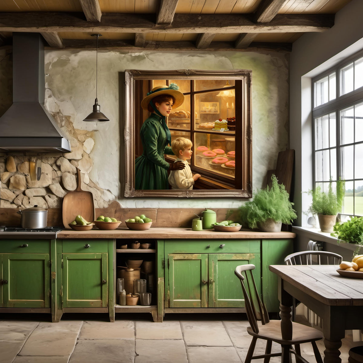 Victorian Bakery Window Art: Mother and Son Vintage Scene (Digital Download)