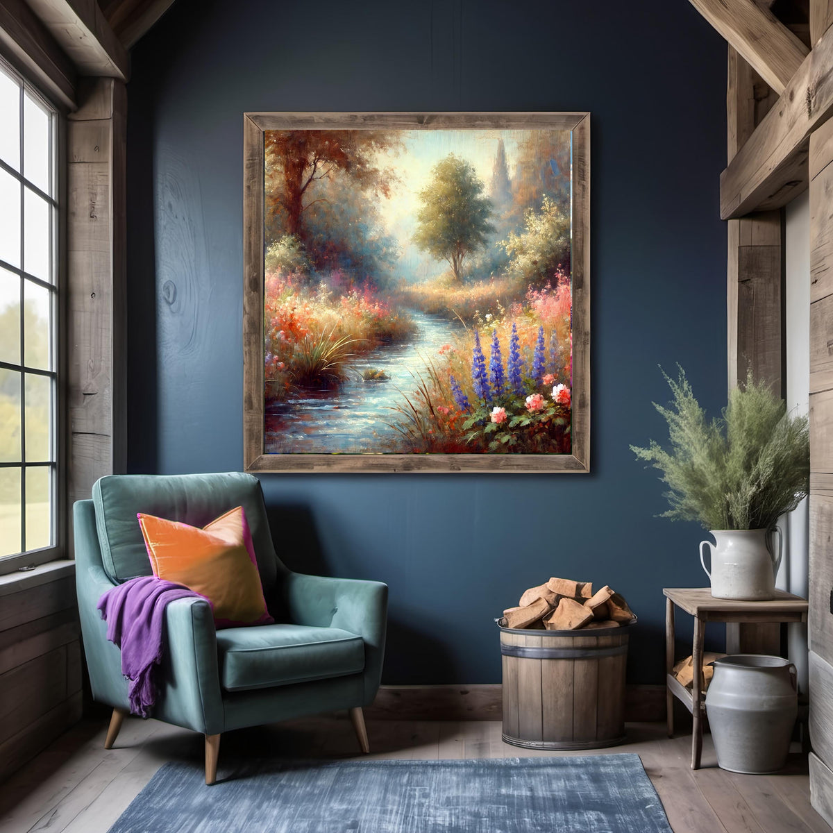 Wildflower Stream Landscape Print: Cottagecore Nature Wall Art (Digital Download)
