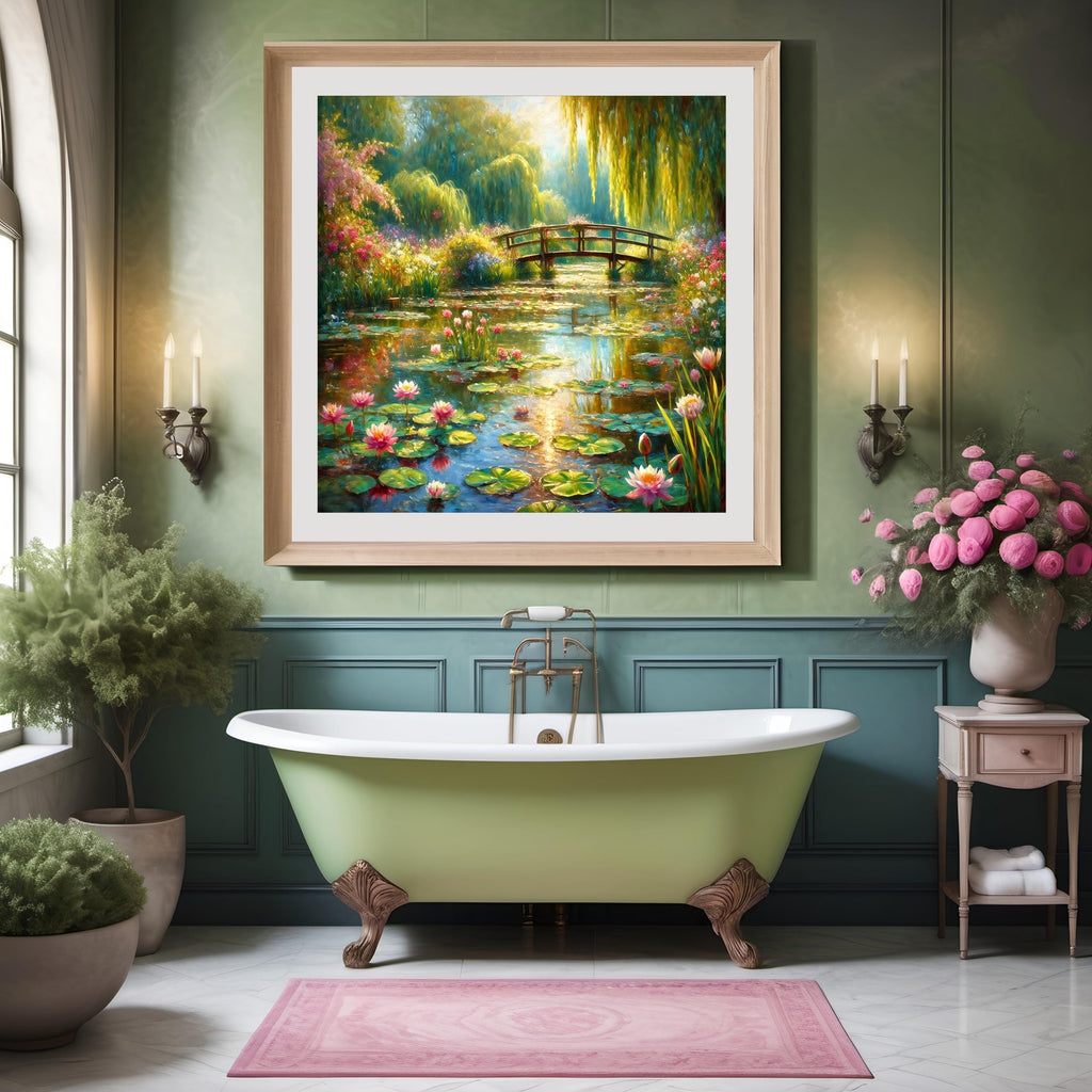 Water Lily Pond Print: Monet Style Garden Landscape (Digital Download)