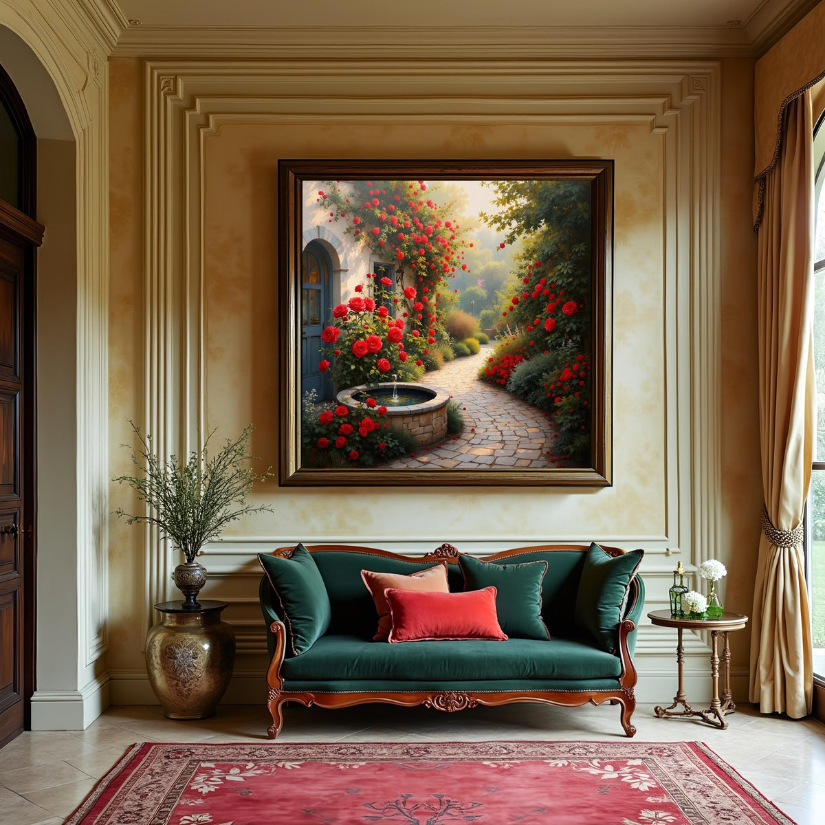 Rose Garden Courtyard Print: Vintage Cottagecore Wall Art (Digital Download)