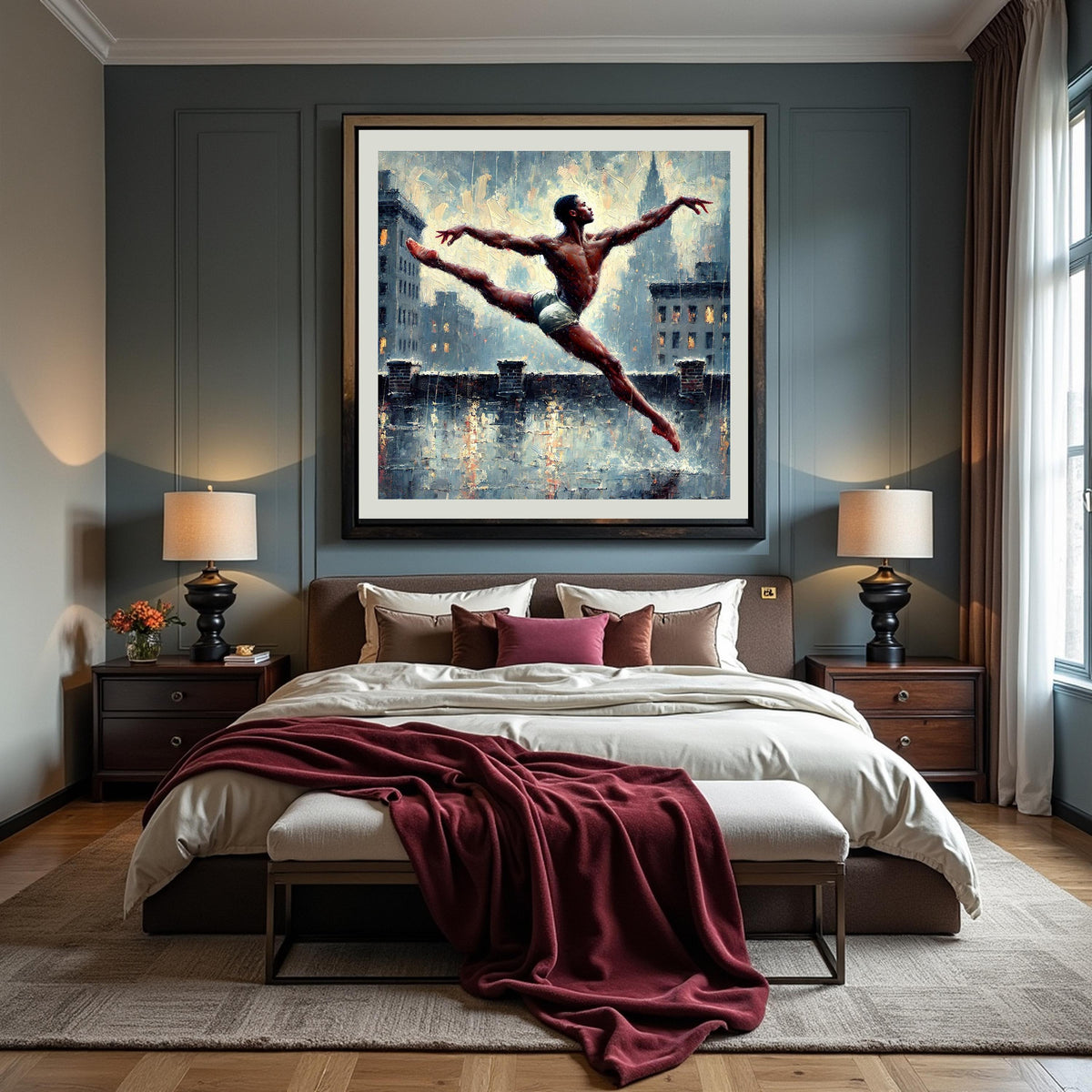 Male Dancer Art Print: Rooftop Leap in Rain (Digital Download)
