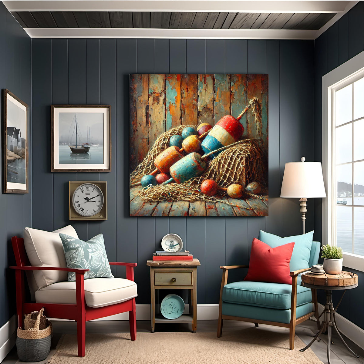 Coastal Buoys Still Life Art Print: Nautical Fishing Net (Digital Download)