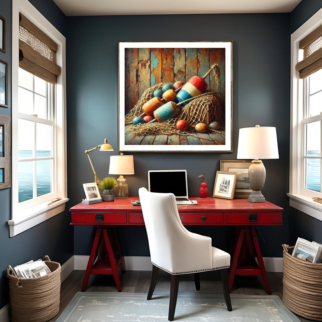 Coastal Buoys Still Life Art Print: Nautical Fishing Net (Digital Download)
