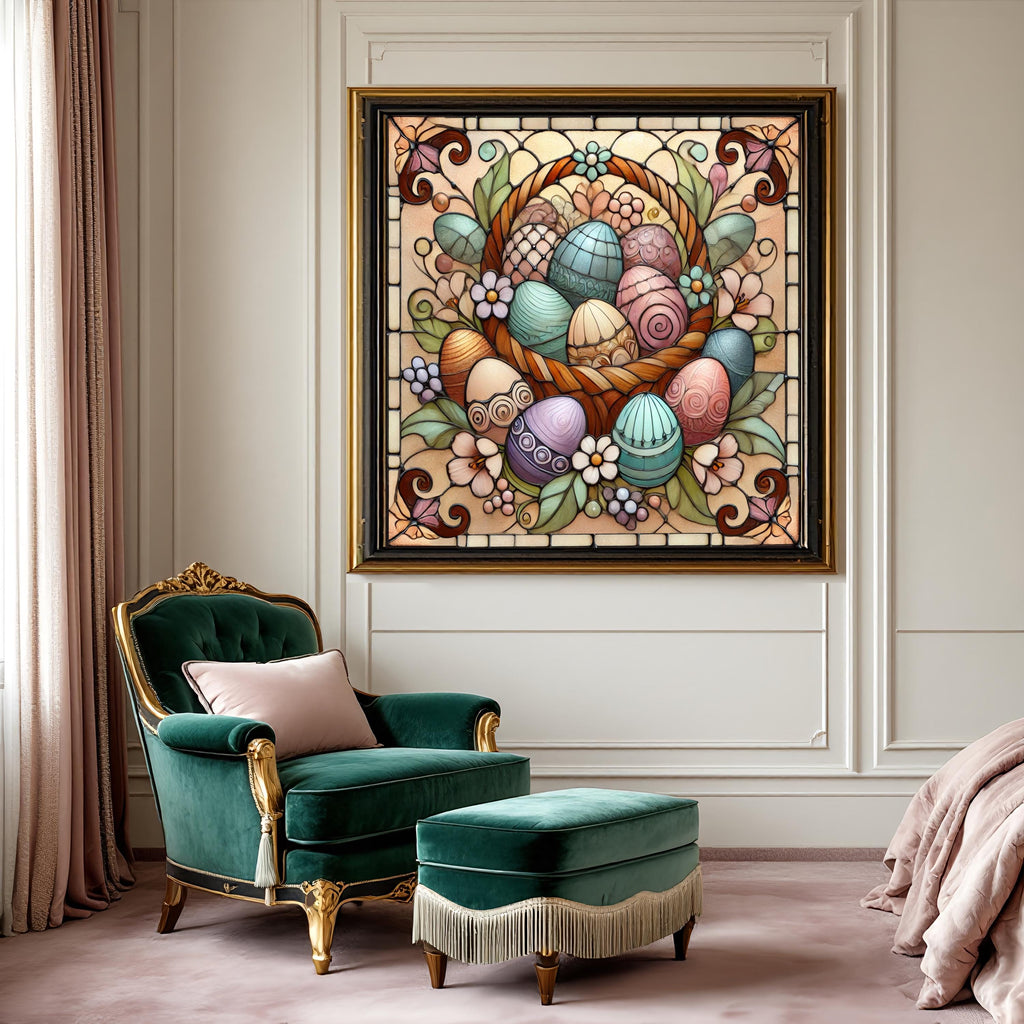 Art Nouveau Easter Egg Basket: Stained Glass Spring Print (Digital Download)