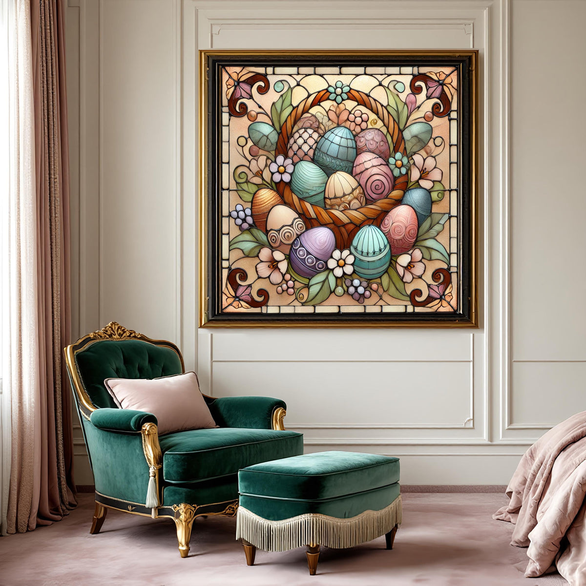 Art Nouveau Easter Egg Basket: Stained Glass Spring Print (Digital Download)