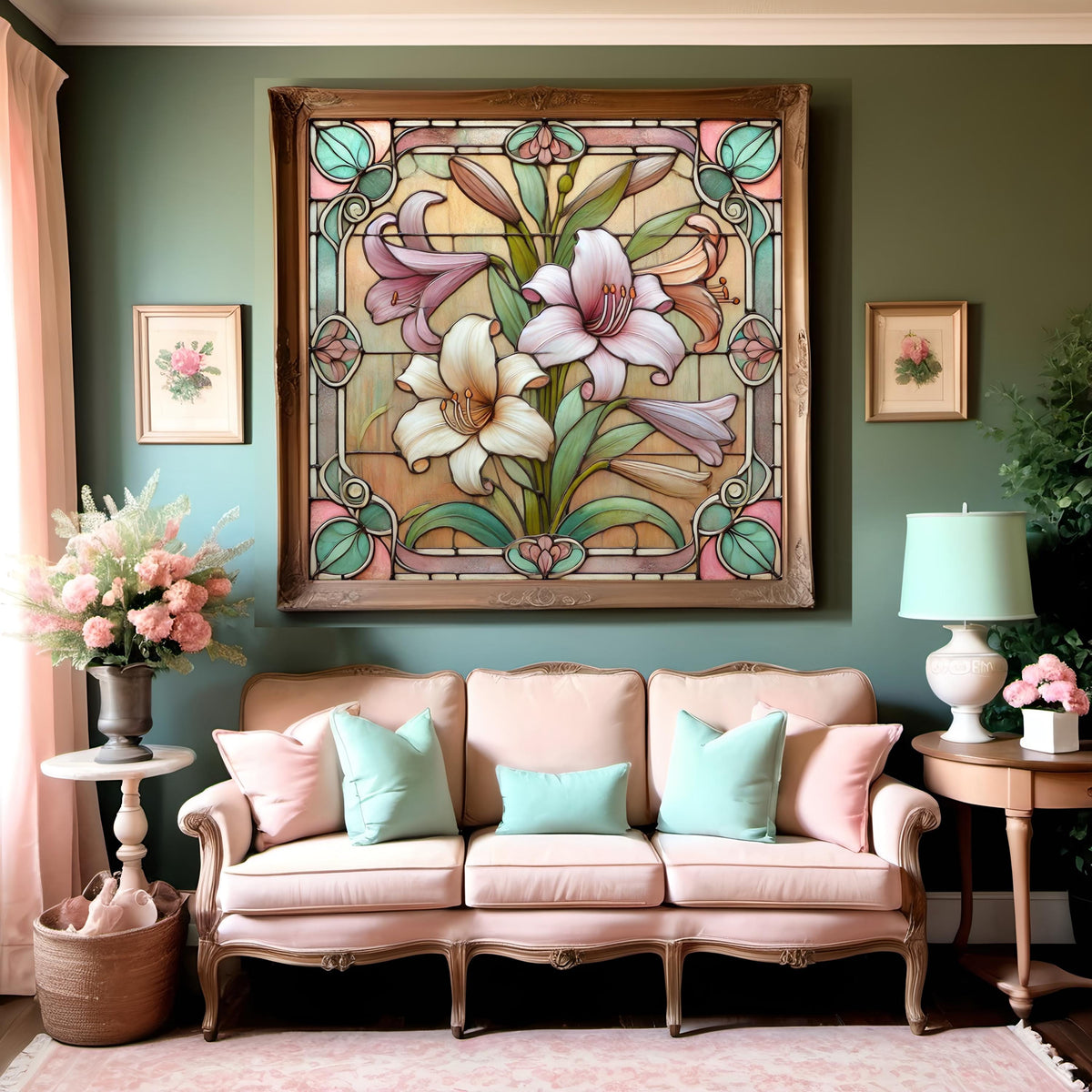 Art Nouveau Easter Lilies Stained Glass Print: Vintage Floral Home Decor (Digital Download)