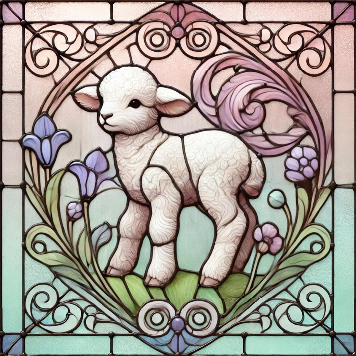 Art Nouveau Lamb Stained Glass Print: Vintage Easter Decor (Digital Download)