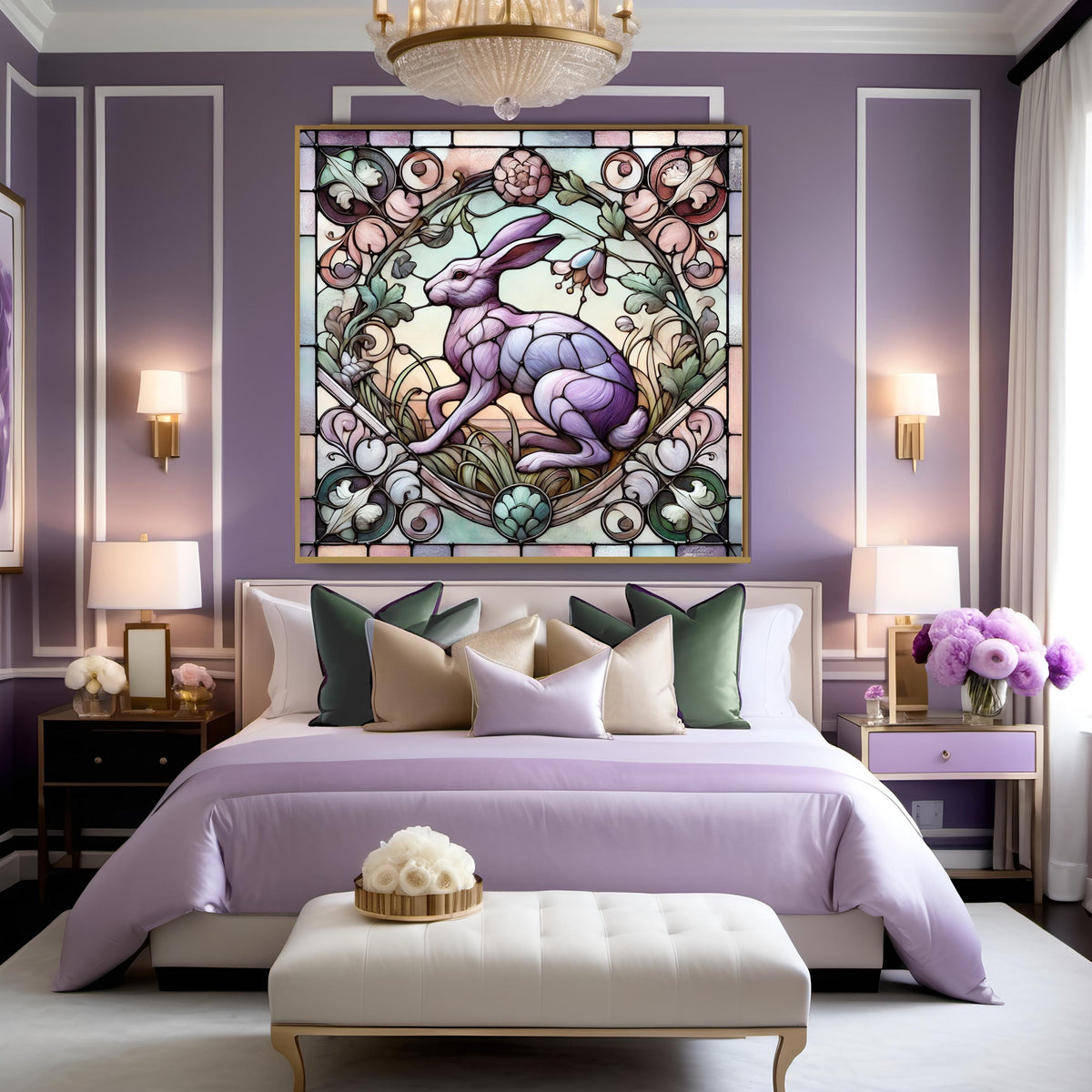 Art Nouveau Easter Rabbit Stained Glass Print: Vintage Pastel Decor (Digital Download)