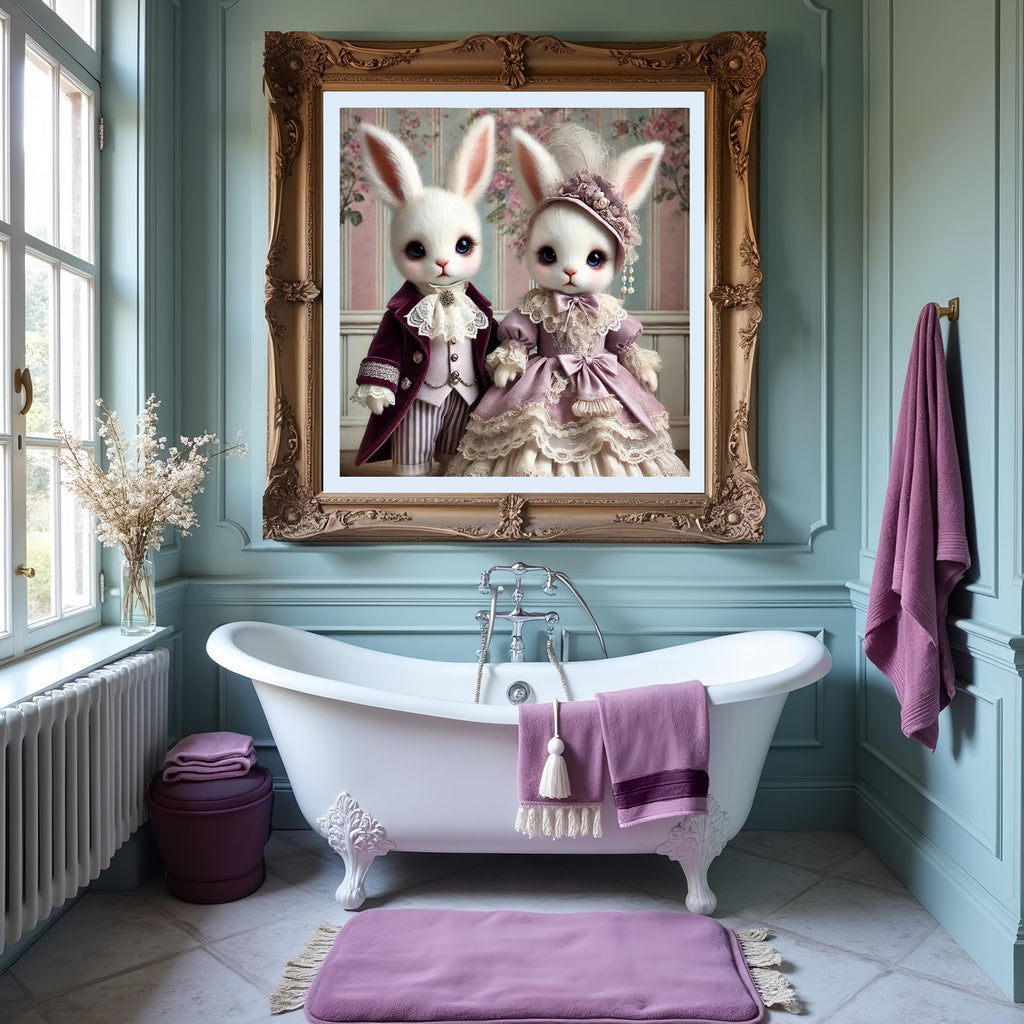 Victorian Rabbit Couple Art Print: Whimsical Nursery Decor (Digital Download)