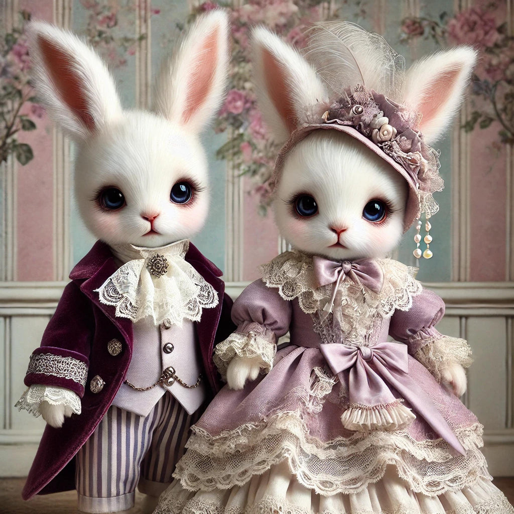 Victorian Rabbit Couple Art Print: Whimsical Nursery Decor (Digital Download)