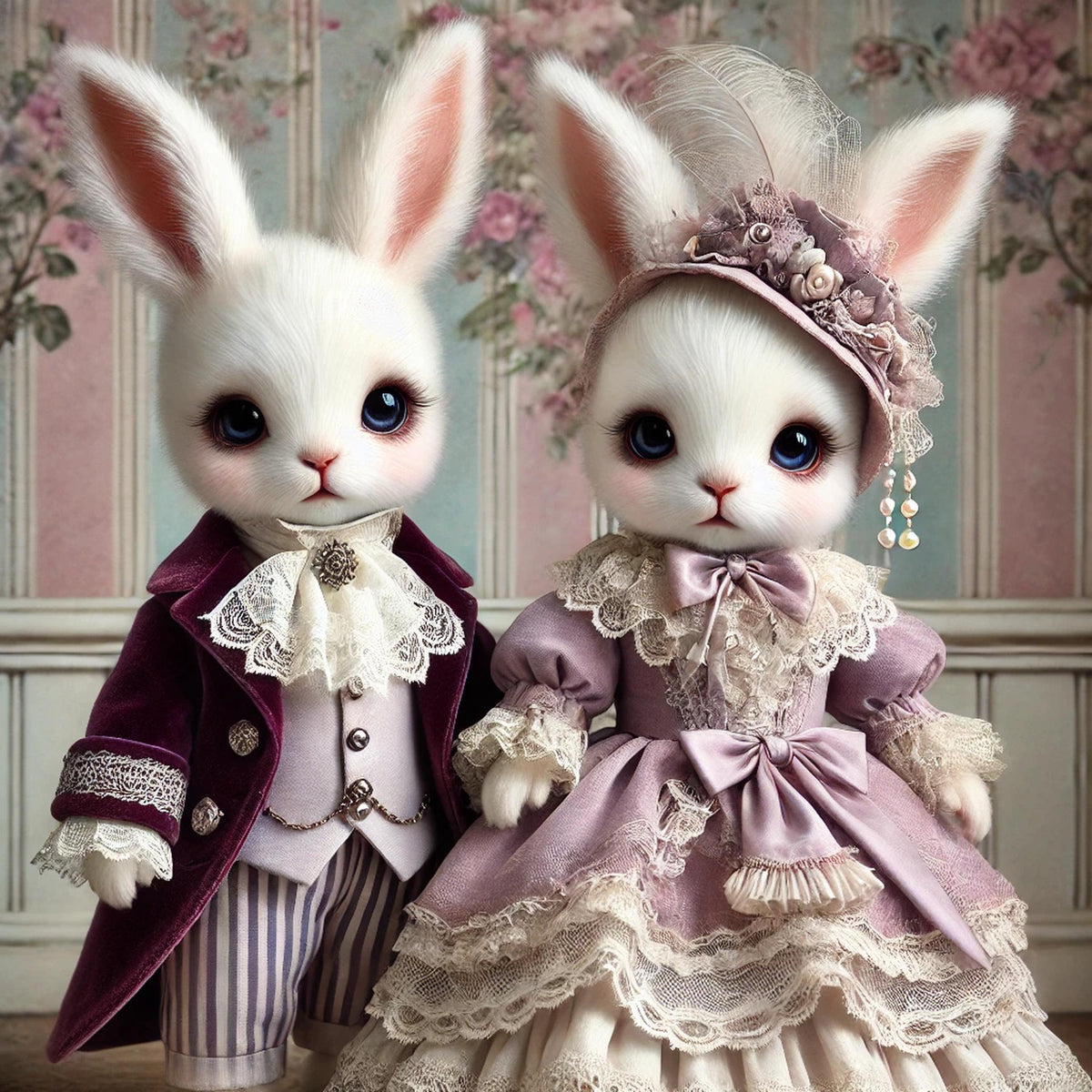 Victorian Rabbit Couple Art Print: Whimsical Nursery Decor (Digital Download)