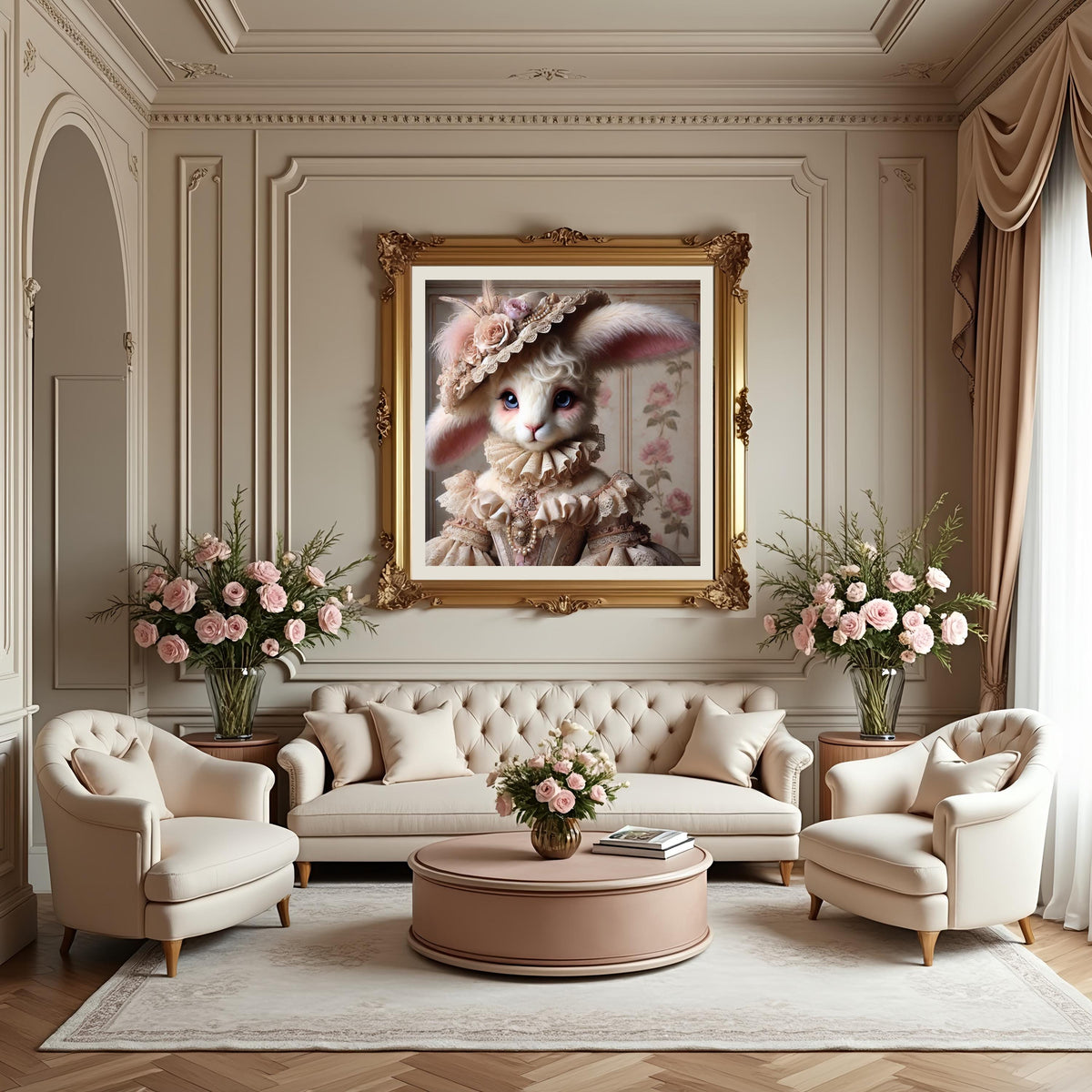 Victorian Rabbit Portrait: Whimsical Bunny in Lace Gown (Digital Download)
