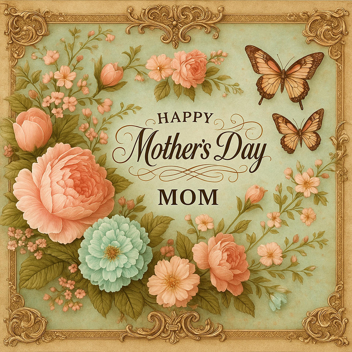 Vintage Mother's Day Floral Art: Antique Roses & Butterflies (Digital Download)