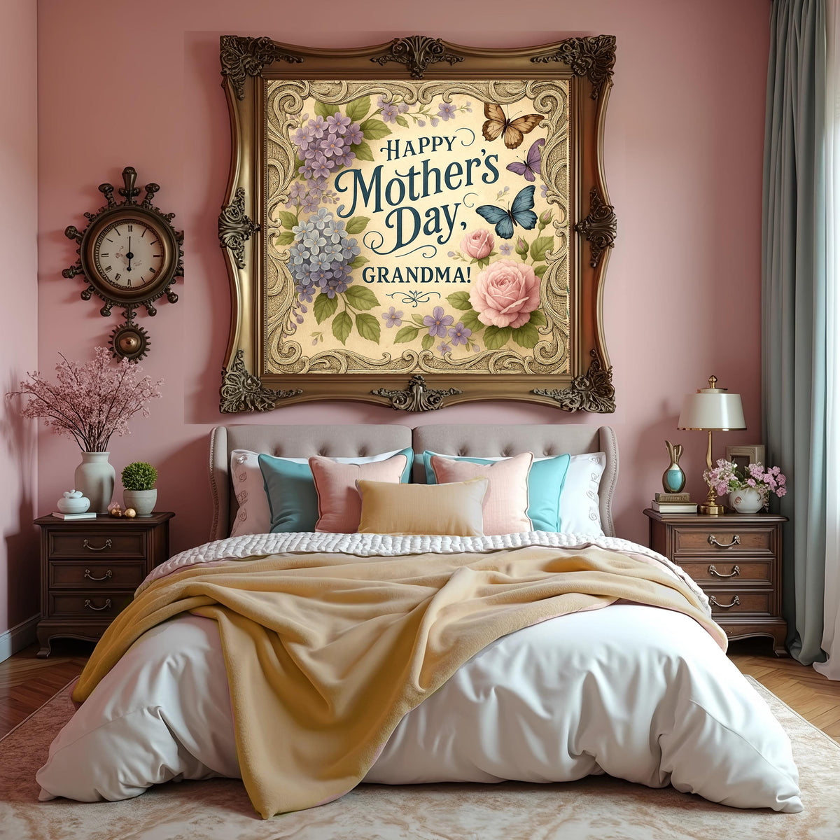 Vintage Mother's Day Card for Grandma: Roses & Butterflies (Digital Download)