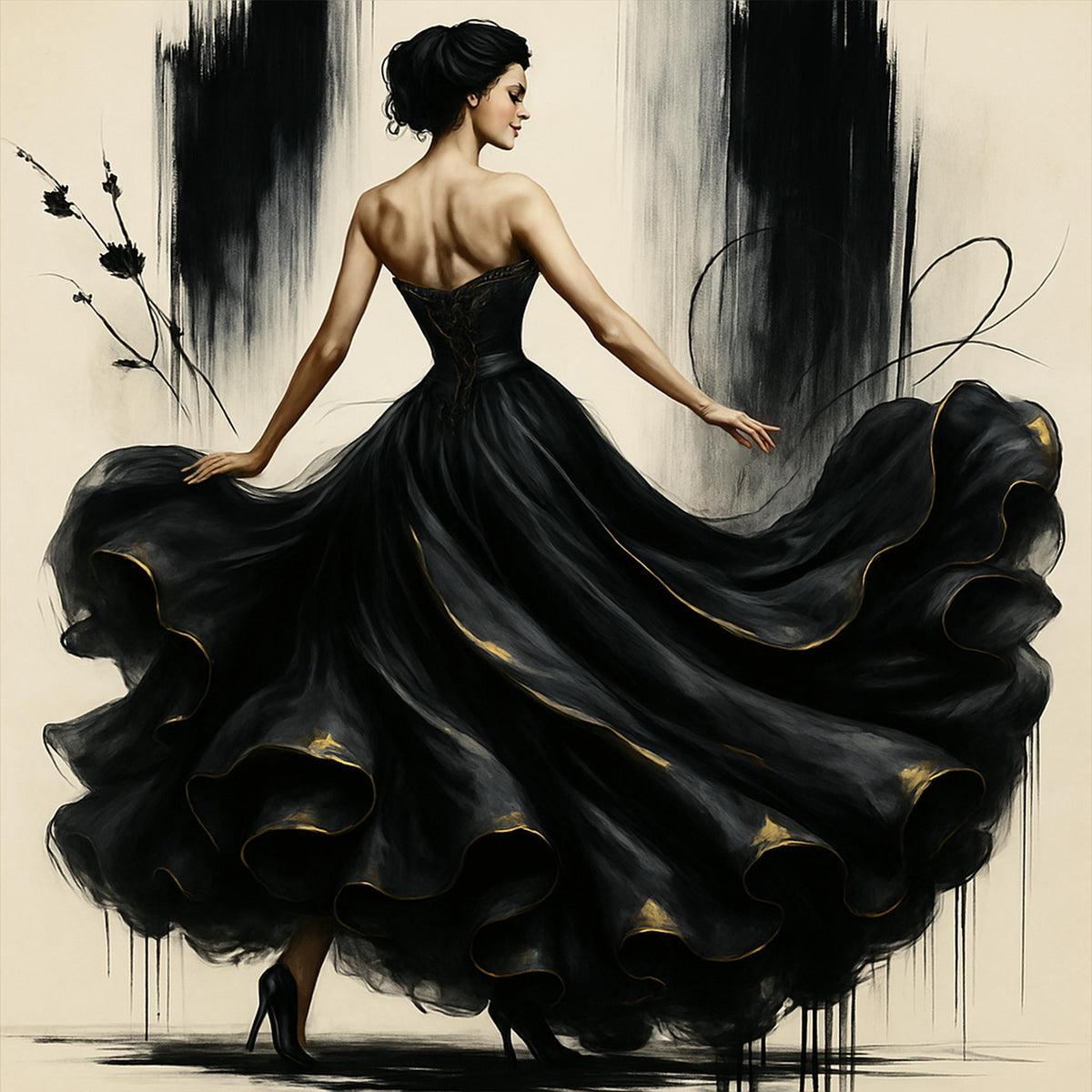 Haute Couture Black Gown Art: Elegant Fashion Illustration (Digital Download)
