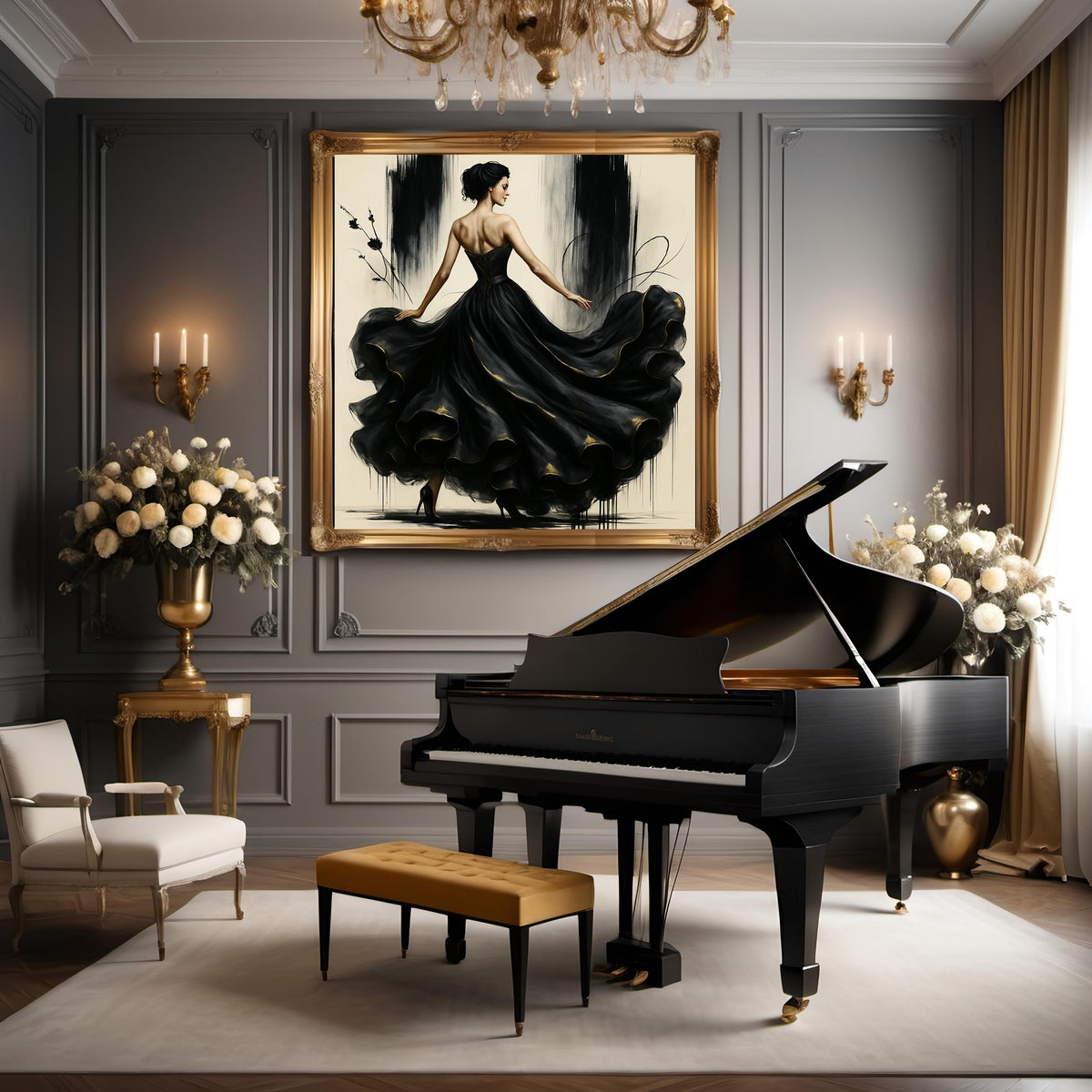 Haute Couture Black Gown Art: Elegant Fashion Illustration (Digital Download)