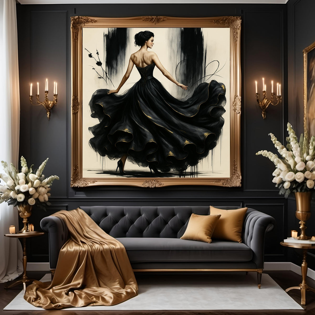 Haute Couture Black Gown Art: Elegant Fashion Illustration (Digital Download)