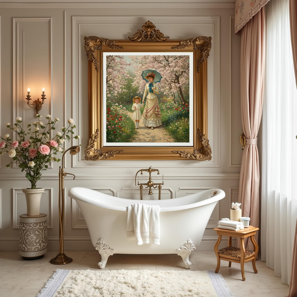 Victorian Mother and Child Spring Garden Art (Digital Download)