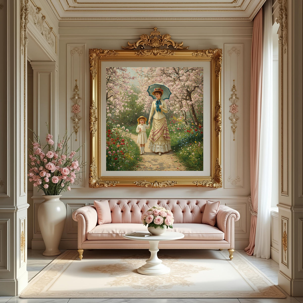 Victorian Mother and Child Spring Garden Art (Digital Download)