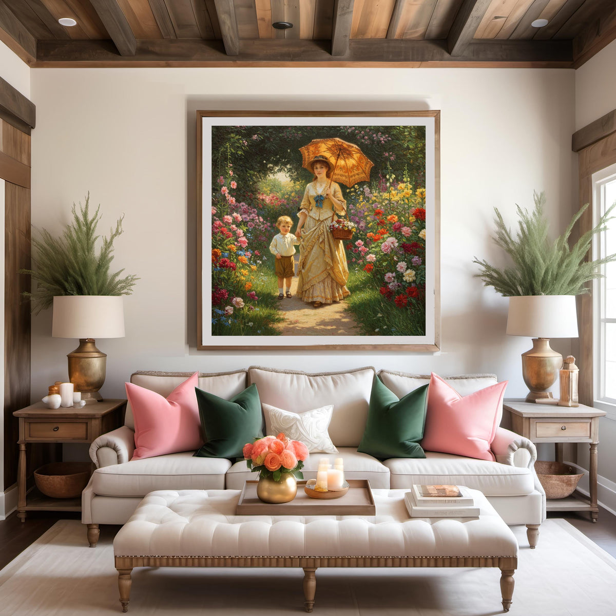 Mother and Son Spring Garden Walk: Vintage Victorian Art (Digital Download)